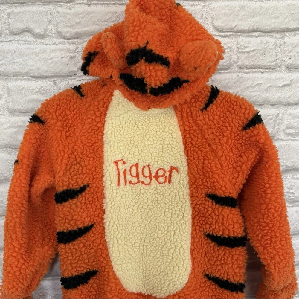 DISNEY STORE Tigger Kids Costume Size 4-6 Orange Full Body Fleece Warm Fast Ship